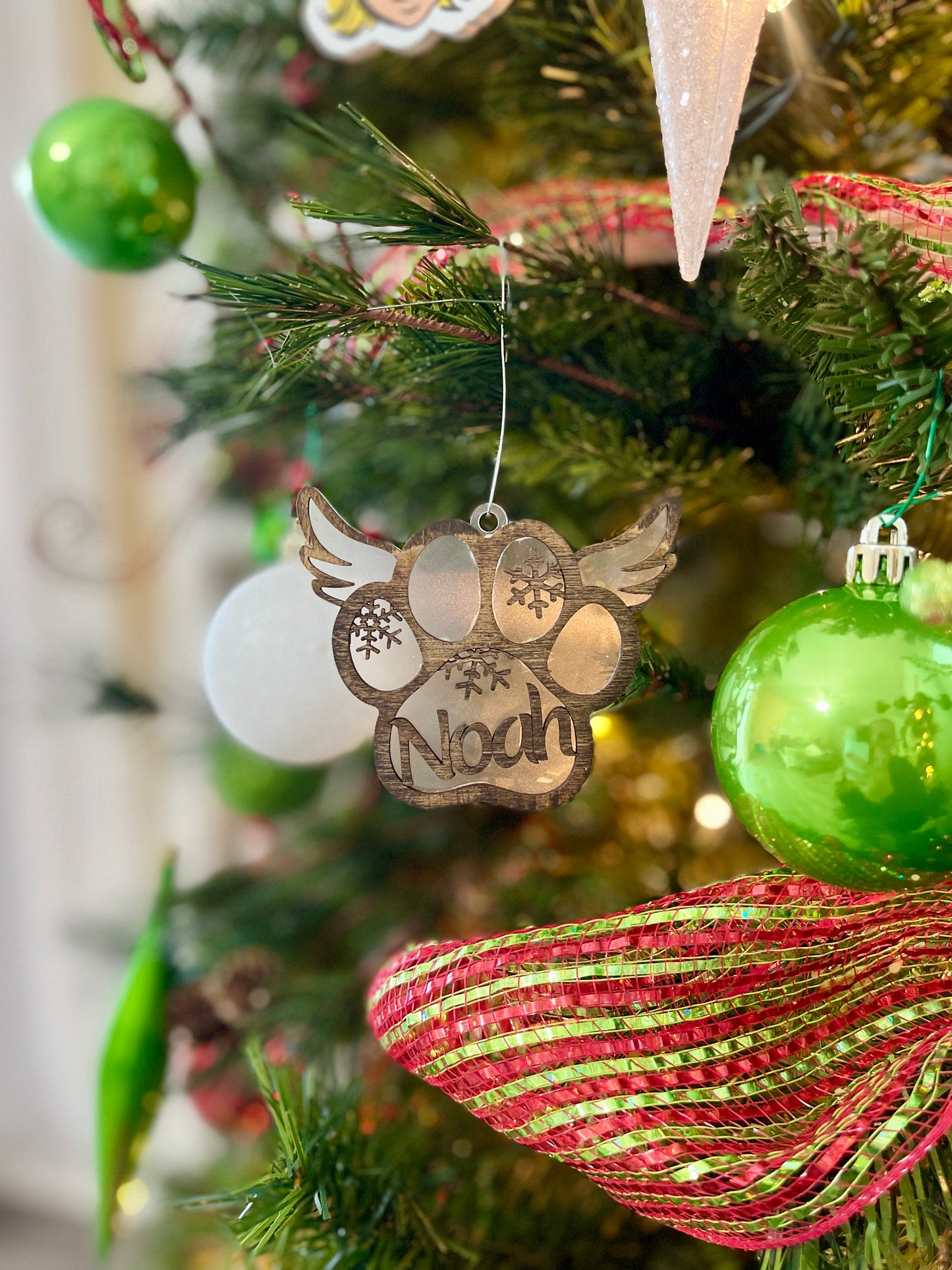 Memorial Dog Paw Angel Wings Ornament