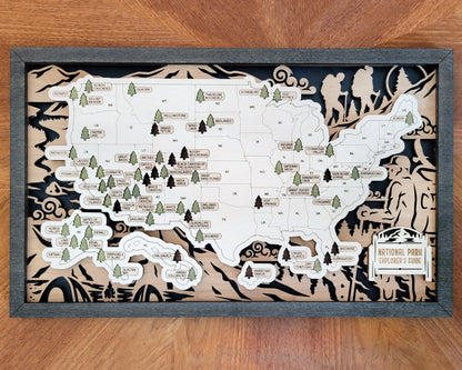 Custom US National Park Travel Map— Wall Decor, Shelf Decor, USA travel Map- Anniversary Gift- Fathers Day- Mothers Day- Housewarming gift