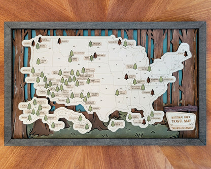 Custom US National Park Travel Map— Wall Decor, Shelf Decor, USA travel Map- Anniversary Gift- Fathers Day- Mothers Day- Housewarming gift